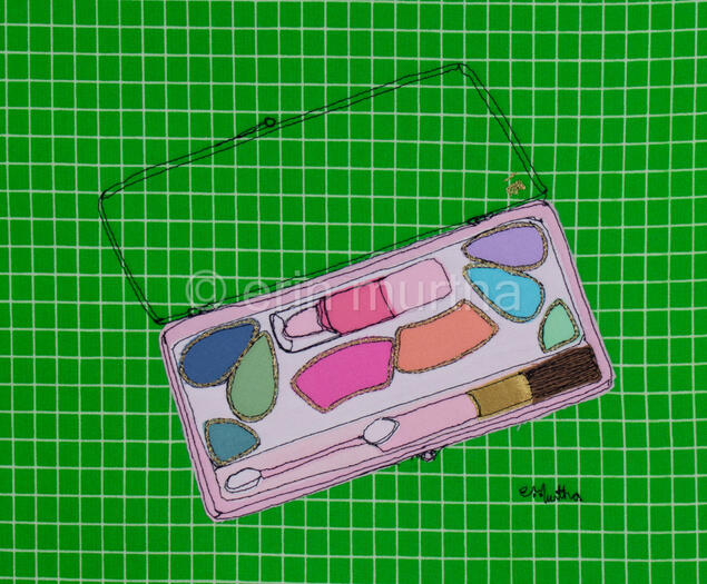 textile version of girl makeup set stitched by erin murtha