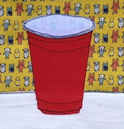 Textile art solo cup Erin Murtha tiny McKittens