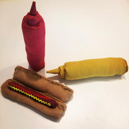 Hot dog textile art Erin Murtha tiny McKittens